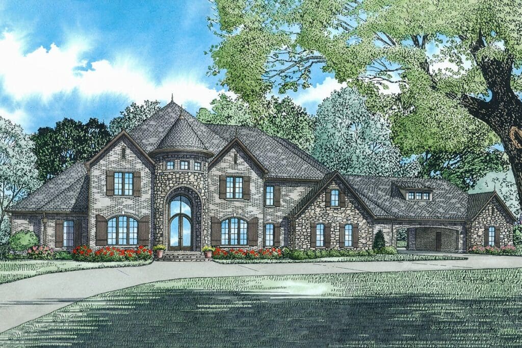 4-Bedroom Two-Story European House with Beautiful Entry Turret (Floor Plan)