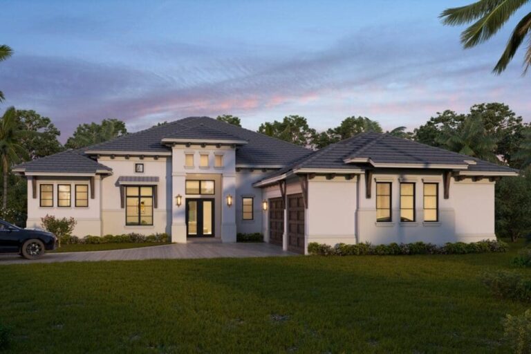 4-Bedroom One-Story Modern Mediterranean House with Covered Lanai (Floor Plan)