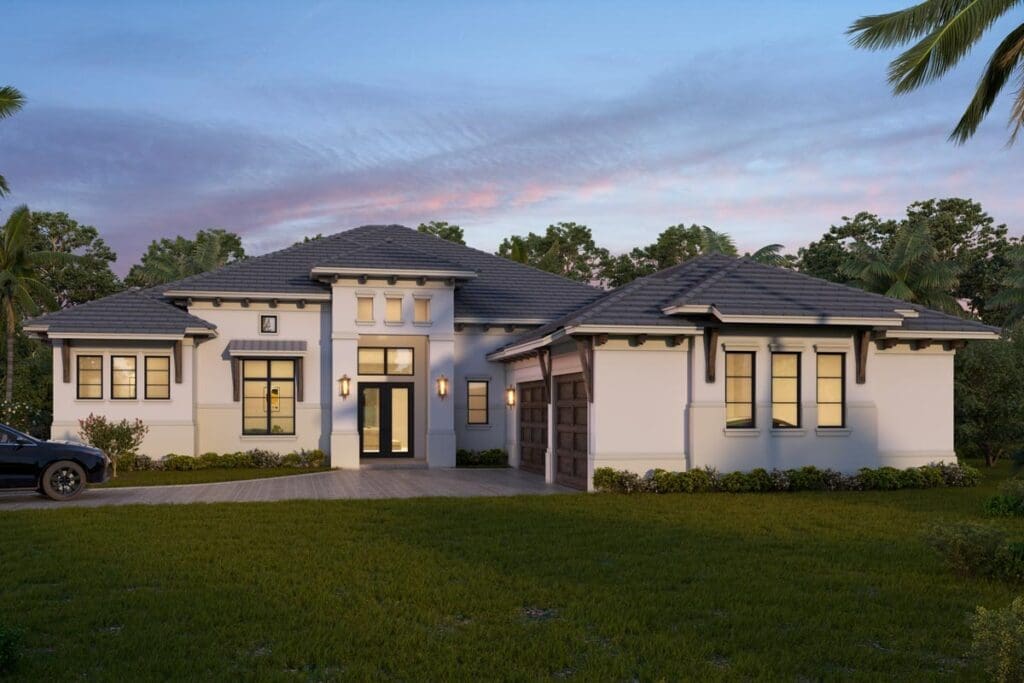 4-Bedroom One-Story Modern Mediterranean House with Covered Lanai (Floor Plan)