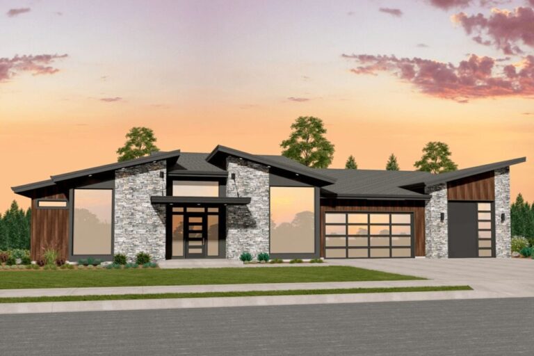 4-Bedroom One-Story Modern Home with Side Courtyard (Floor Plan)