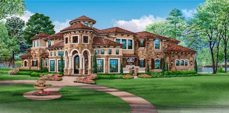 Two-Story 4-Bedroom Mediterranean Mansion House with Grilling Patio (Floor Plan)