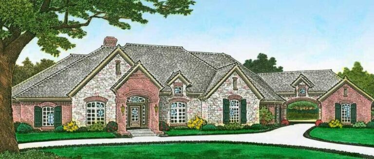 One-Story 4-Bedroom French Country House with Bonus Over Garage (Floor Plan)
