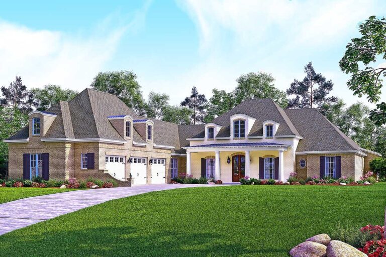 5-Bedroom 1-Story Country-Style Home With Screened Porch and 3-Car Courtyard Garage (Floor Plan)