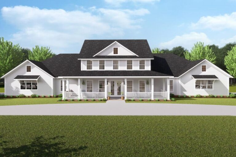 6-Bedroom 2-Story Multi-Generational Farmhouse with Split Living Wings (Floor Plan)
