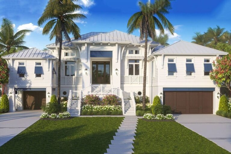 4-Bedroom One-Story Low Country House with Ground Level 4-Car Garage (Floor Plan)