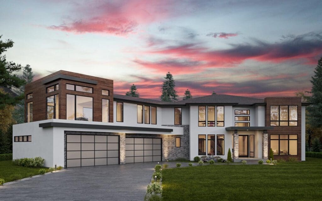 Two-Story 4-Bedroom Modern House with Angled 4-Car Garage (Floor Plan)