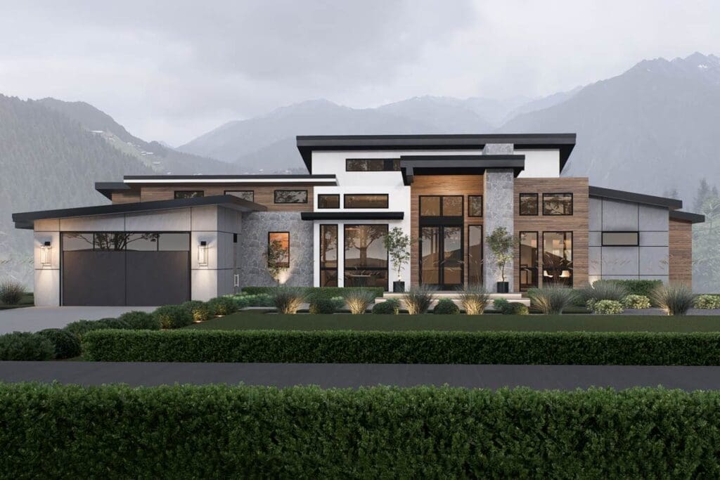 4-Bedroom One-Story Contemporary Modern House with Home Office (Floor Plan)