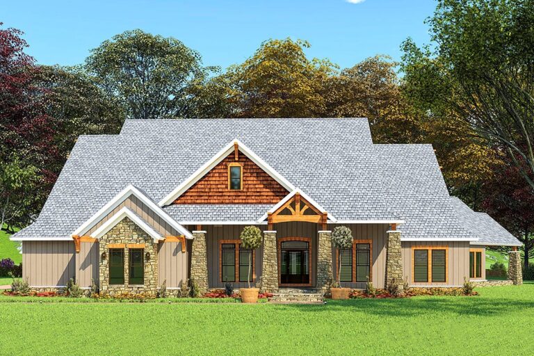 Flexible 3 Bedroom 1 Story Farmhouse With Wide Porches and Attached 3-Car Garage (Floor Plan)