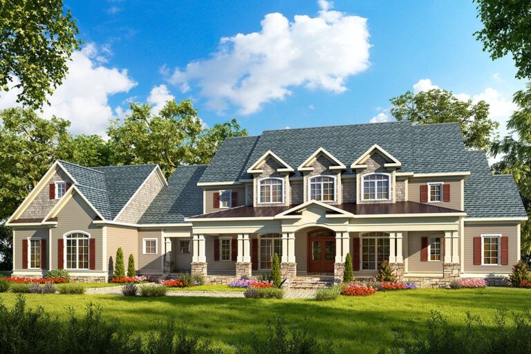 5-Bedroom 2-Story Craftsman Farmhouse With Large Front Porch and Side Entry Garage (Floor Plan)