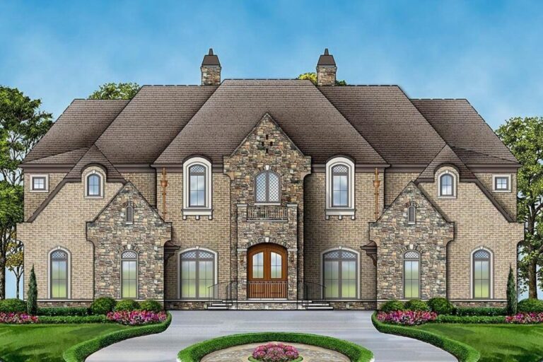 Two-Story 6-Bedroom European Chateau House with Residential Elevator (Floor Plan)