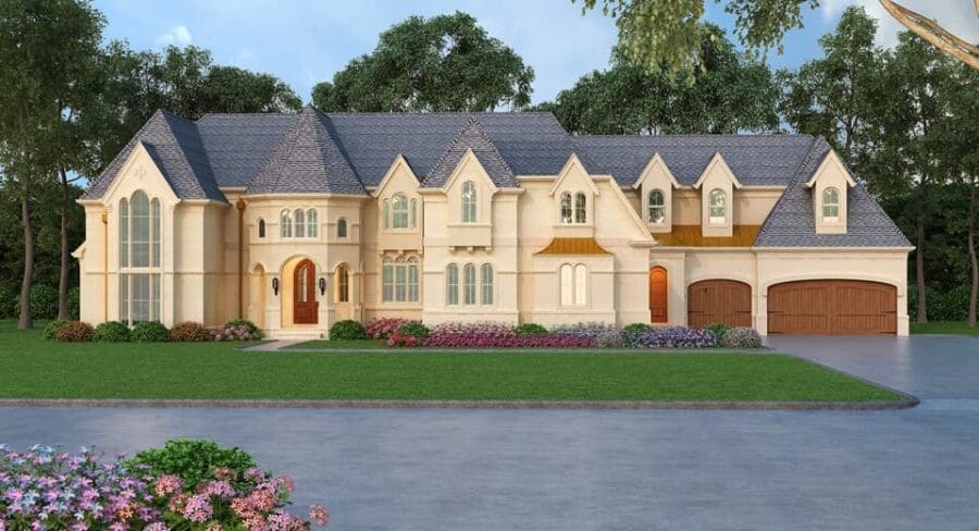 4-Bedroom Dual-Story European Home with Two-Story Library (Floor Plan)