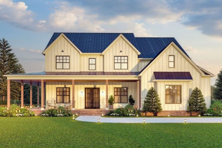 4-Bedroom Dual-Story Modern Farmhouse with Two-Story Great Room (Floor Plan)