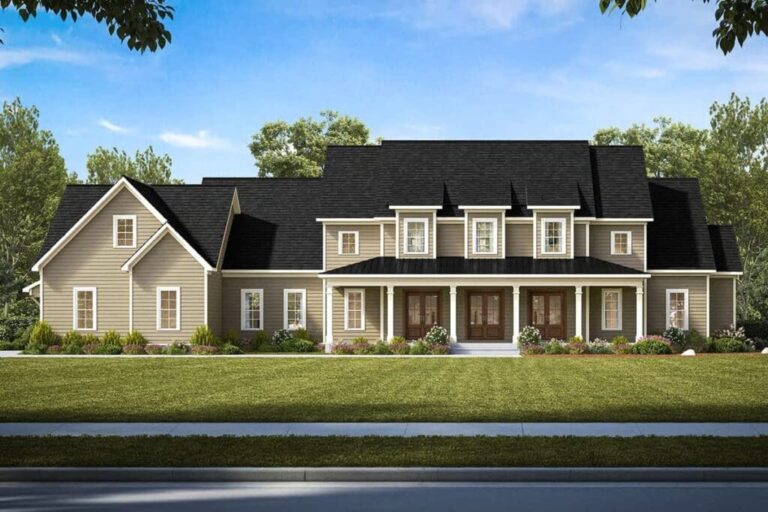 4-Bedroom Dual-Story Country Craftsman House with Home Office (Floor Plan)
