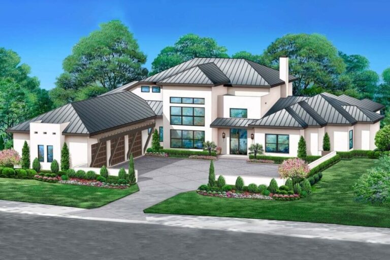 Dual-Story 4-Bedroom Transitional House with Outdoor Lounge (Floor Plan)