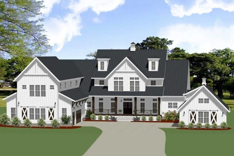 5-Bedroom 2-Story Modern Farmhouse with Detached Workshop (Floor Plan)