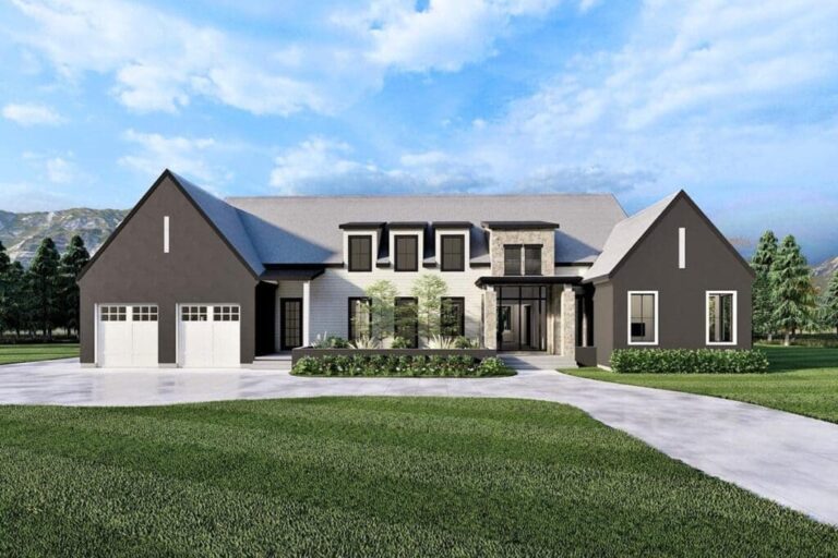 Single-Story 6-Bedroom Transitional Farmhouse with Vaulted Game Room (Floor Plan)