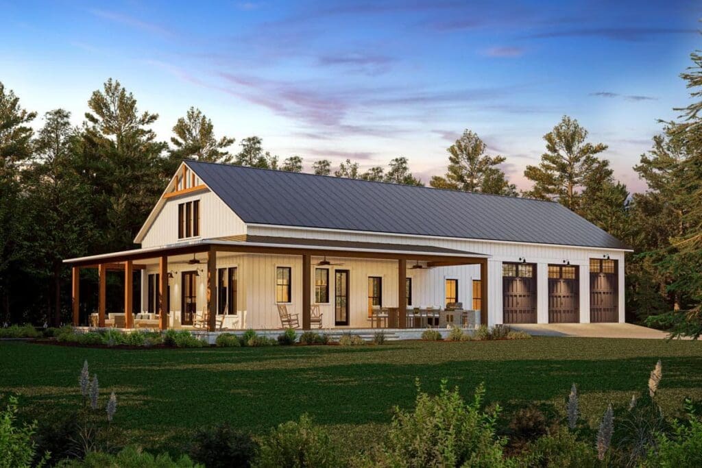 4-Bedroom 1-Story Modern Farmhouse Barndo with Workshop Garage (Floor Plan)