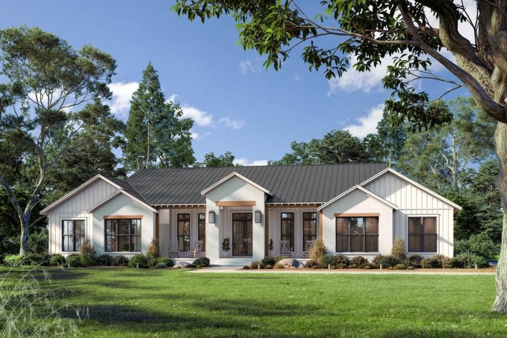 5-Bedroom 1-Story Modern Farmhouse With Expansive Rear Porch (Floor Plan)