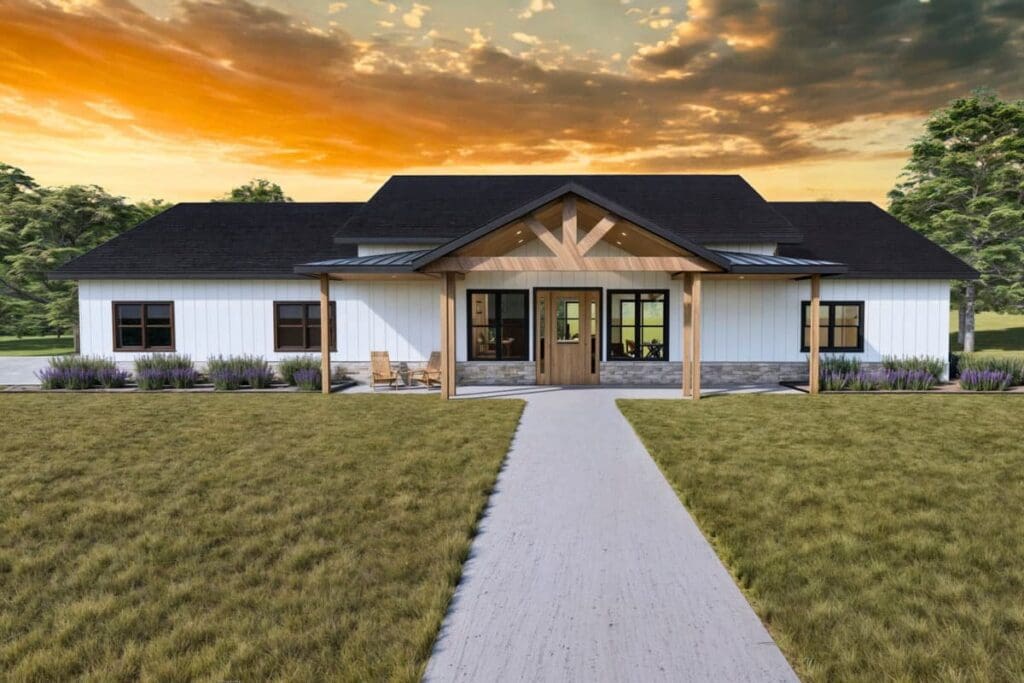 Single-Story 4-Bedroom Modern Farmhouse Ranch with Kid’s Wing (Floor Plan)
