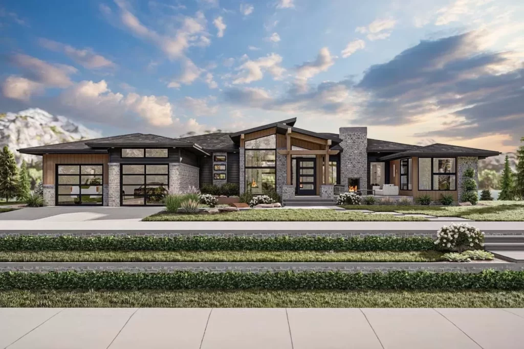 1-Story 5-Bedroom Modern Mountain House with Panoramic Views Expansion (Floor Plan)