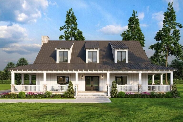 4-Bedroom 2-Story Rustic Country Home with Wraparound Porch (Floor Plan)
