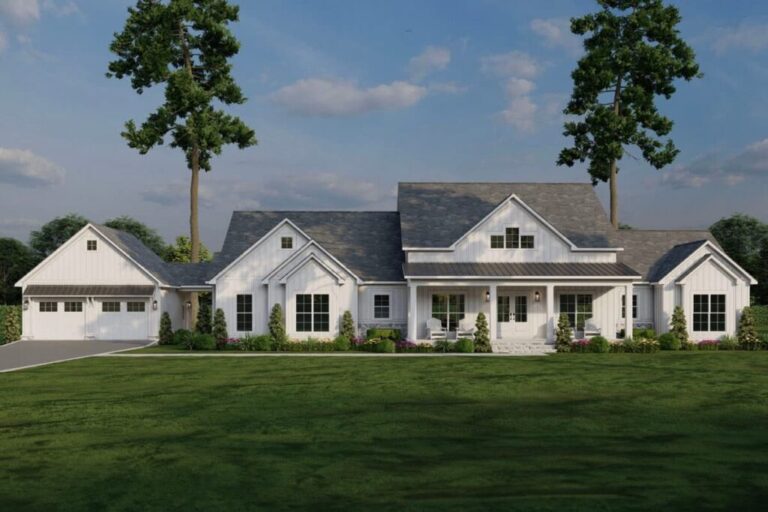 4-Bedroom 1-Story Modern Farmhouse with Breezeway-Attached Garage (Floor Plan)