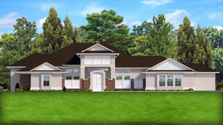 4-Bedroom Single-Story Southern House with Private Front Courtyard (Floor Plan)