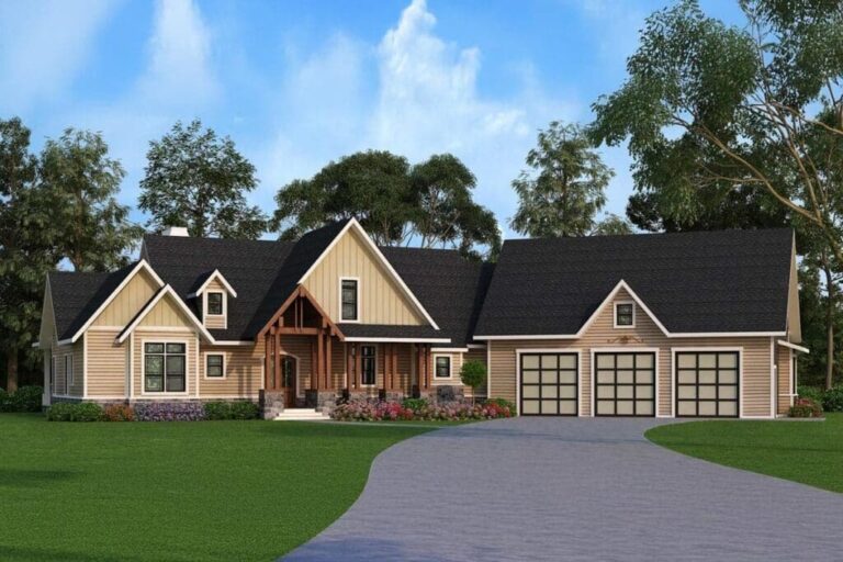 4-Bedroom Single-Story Rustic Ranch Home with Bonus Upstairs Spaces (Floor Plan)