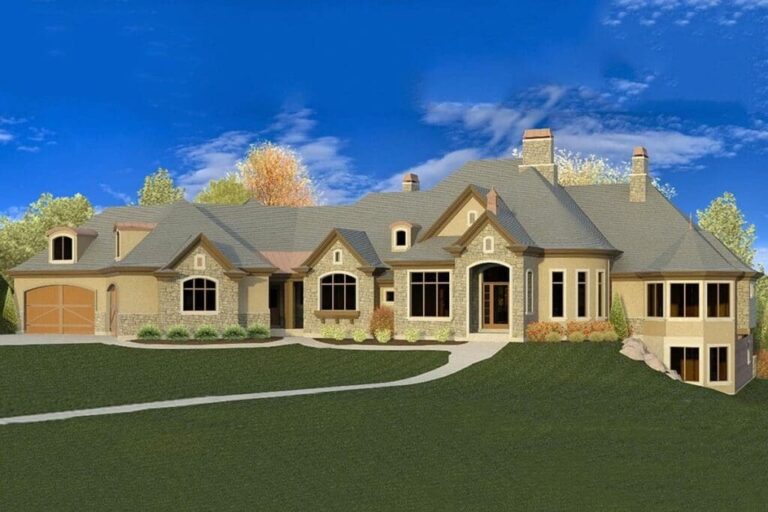 Dual-Story 7-Bedroom European Mansion with Optional Sports Court (Floor Plan)