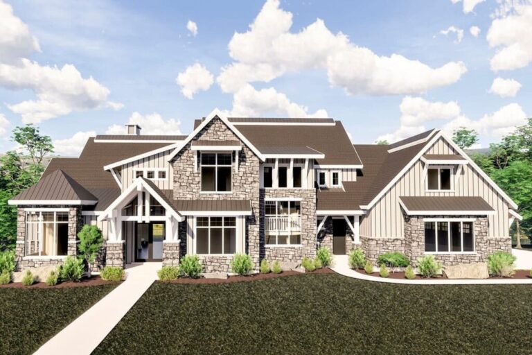 5-Bedroom 2-Story Craftsman House with Sports Court (Floor Plan)