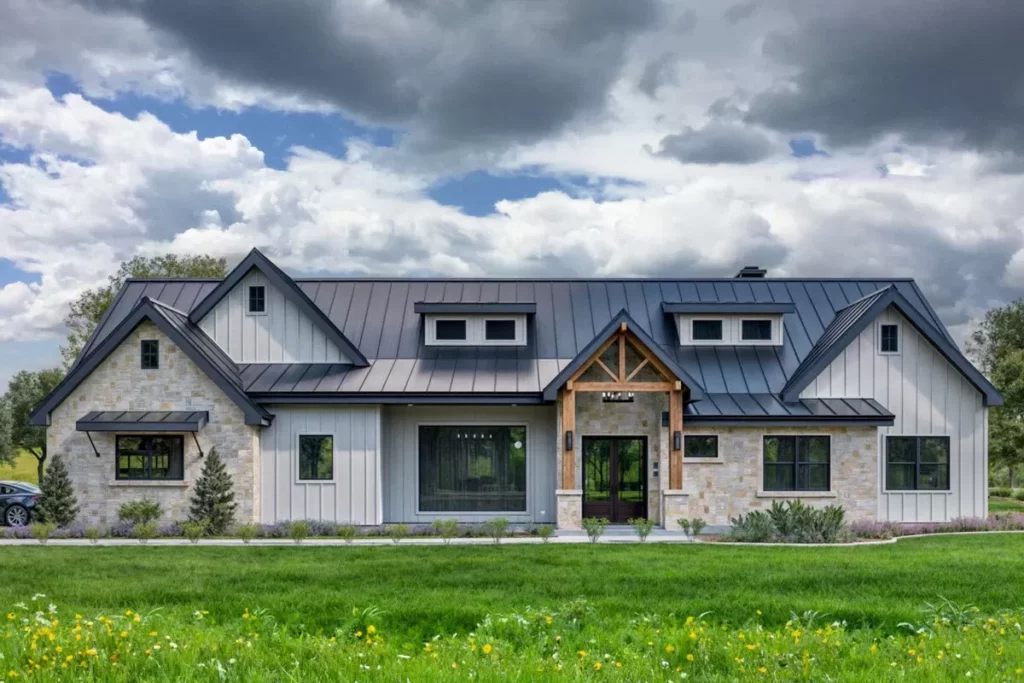 4-Bedroom 1-Story New American House with Outdoor Living Space (Floor Plan)