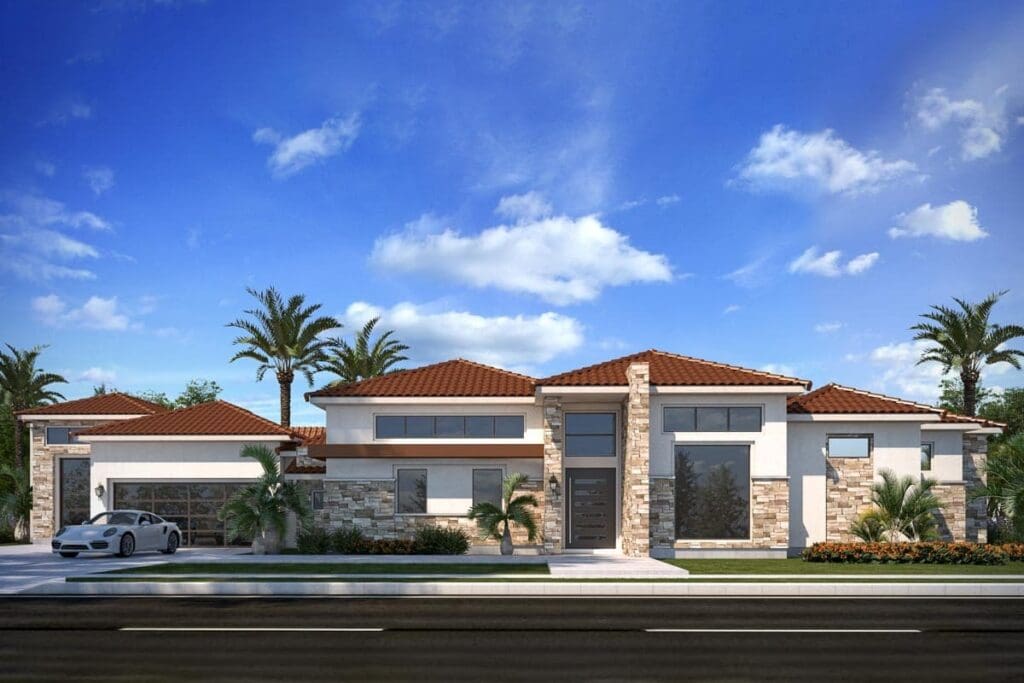 One-Story 4-Bedroom Contemporary Mediterranean Home with 1-Bed Casita (Floor Plan)