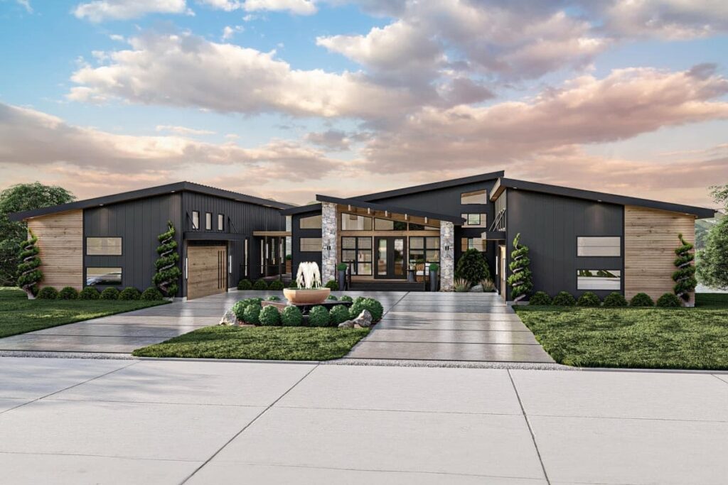 2-Bedroom Single-Story Luxury Modern Farmhouse with 4-Car Courtyard Entry (Floor Plan)