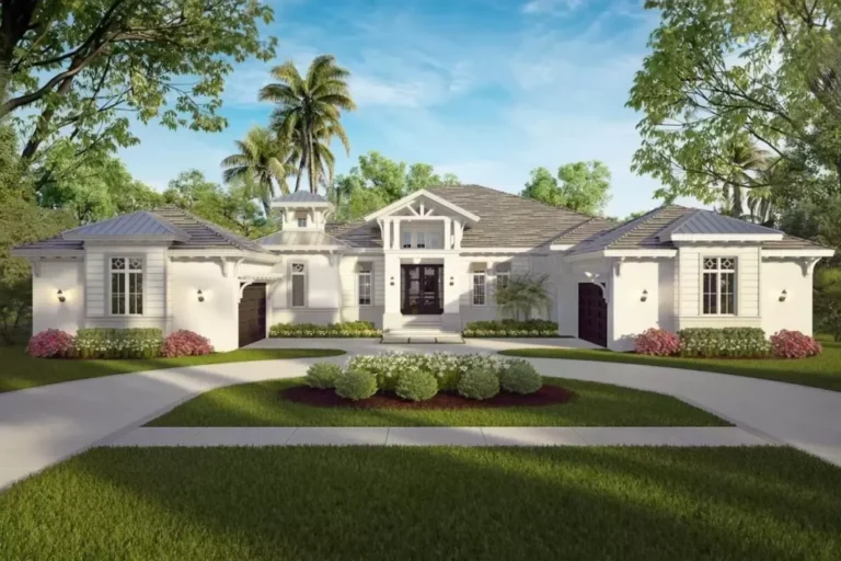 4-Bedroom 1-Story Coastal Contemporary House with Two 2-Car Garages (Floor Plan)