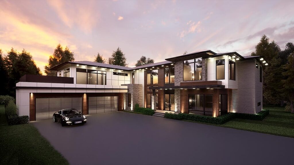 2-Story 4-Bedroom Contemporary Mid-Century Modern House with Rooftop Deck (Floor Plan)