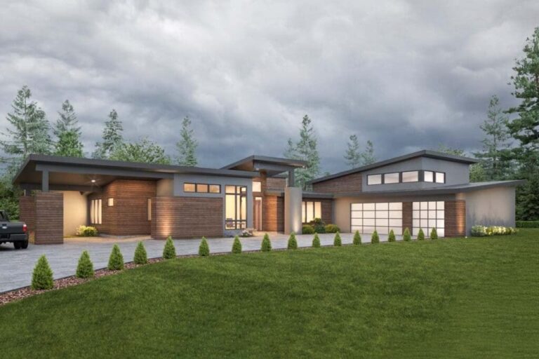 One-Story 4-Bedroom Modern House with Outdoor Office (Floor Plan)