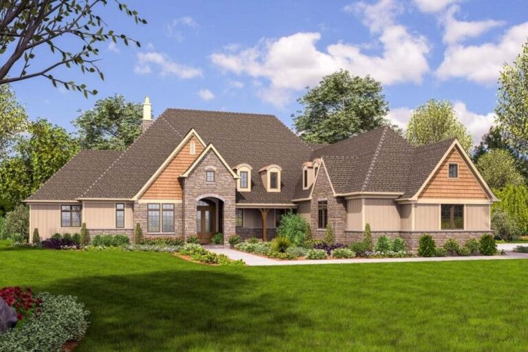 5-Bedroom One-Story European House with Hobby Room (Floor Plan)