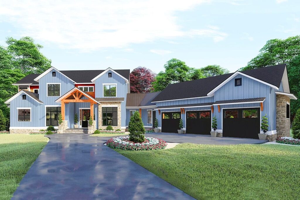 5-Bedroom 2-Story Contemporary Farmhouse with Open Layout and Side Courtyard Entry (Floor Plan)