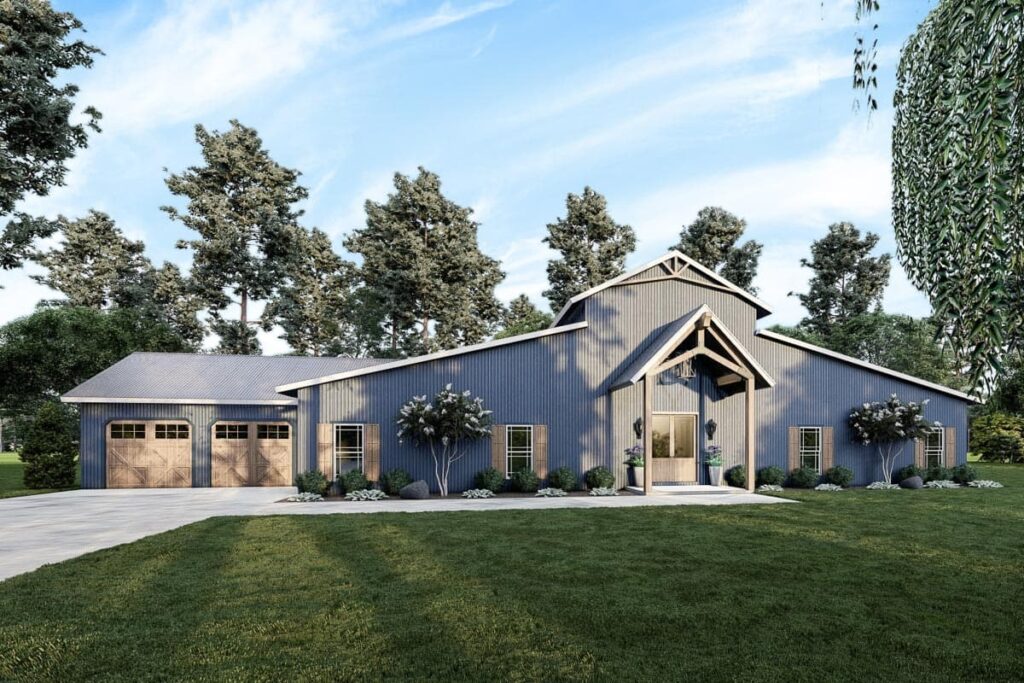 5-Bedroom 1-Story Barndominium with a 2-Sided Fireplace in a Vaulted Great Room (Floor Plan)