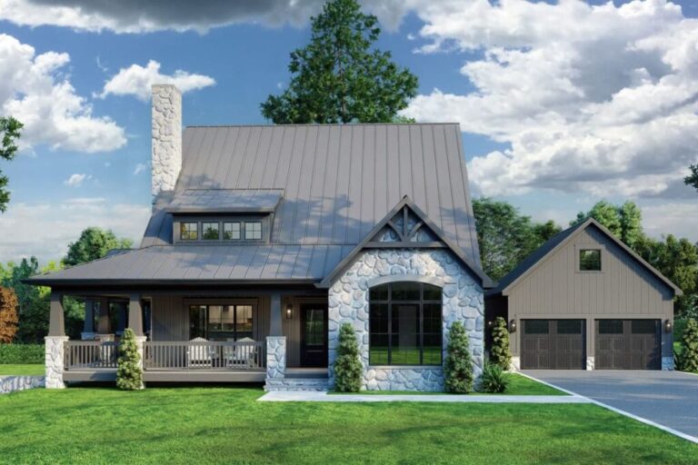 4-Bedroom 2-Story Country Craftsman House with Wraparound Porch (Floor Plan)