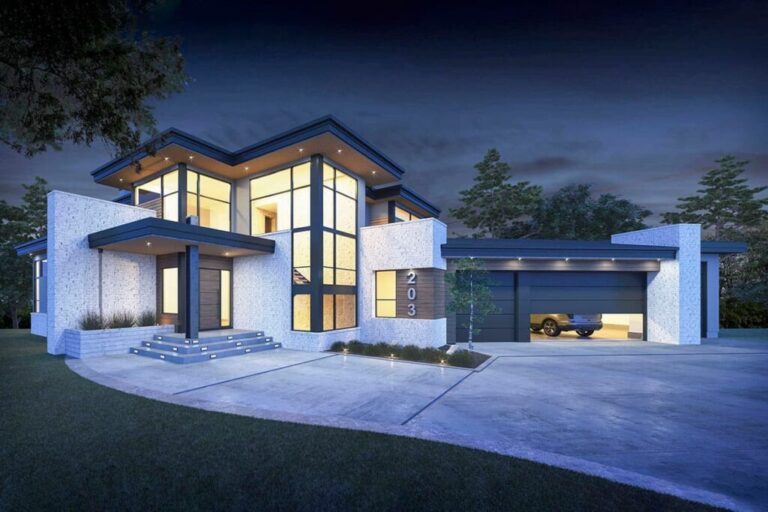 4-Bedroom Two-Story Modern Home with Rear Stacked Decks (Floor Plan)