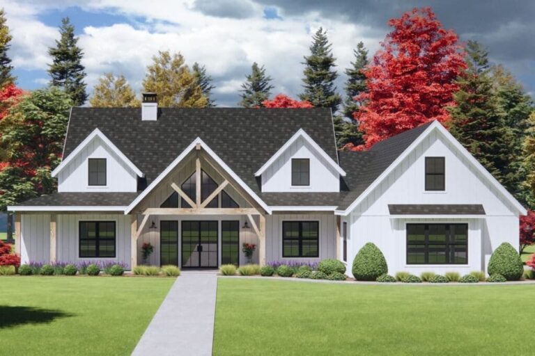 1-Story 4-Bedroom Modern Farmhouse with Unfinished Bonus Room (Floor Plan)