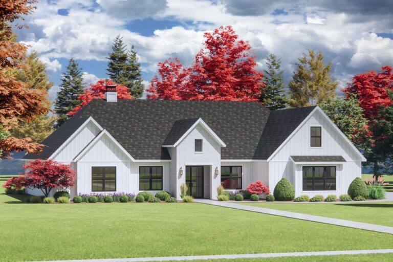 4-Bedroom 1-Story Modern Farmhouse with Bonus Room and Expansive Rear Porch (Floor Plan)
