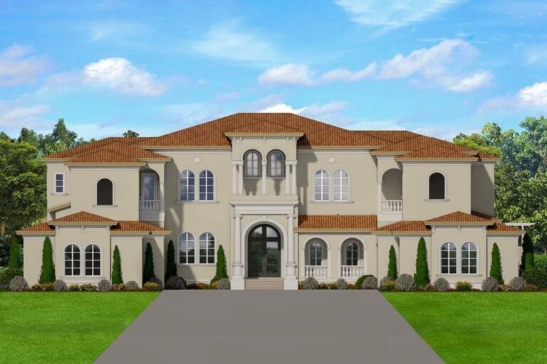 6-Bedroom 2-Story Mediterranean Home with 8-Car Garage (Floor Plan)