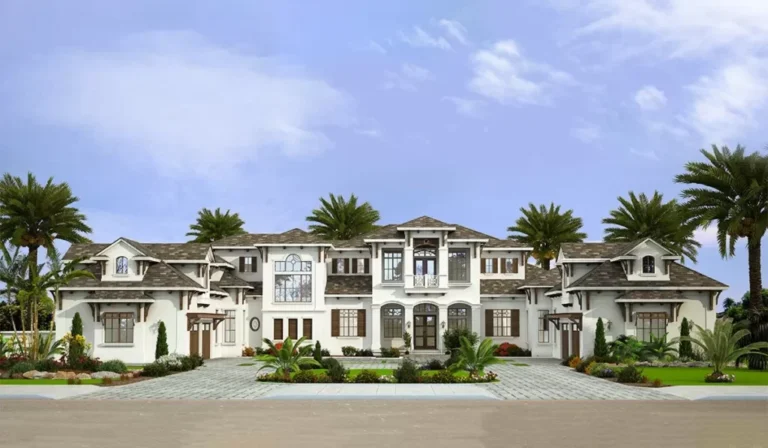 2-Story 7-Bedroom Contemporary House with Twin 2-Car Garages (Floor Plan)
