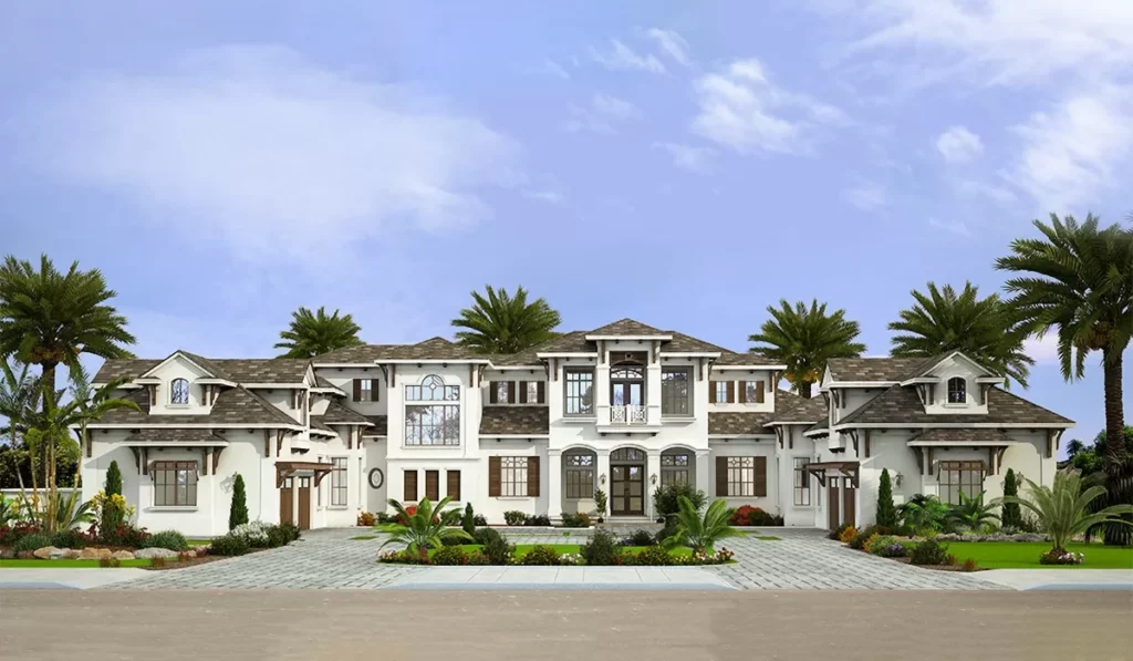 2-Story 7-Bedroom Contemporary House with Twin 2-Car Garages (Floor Plan)
