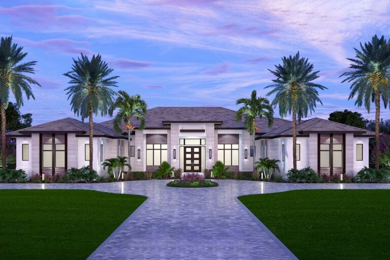 4-Bedroom 1-Story Modern Luxury Estate with Expansive Lanai and 4-Car Side Garage (Floor Plan)