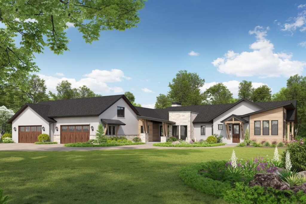 1-Story 2-Bedroom Contemporary Hill Country House with 4-Car Garage (Floor Plan)