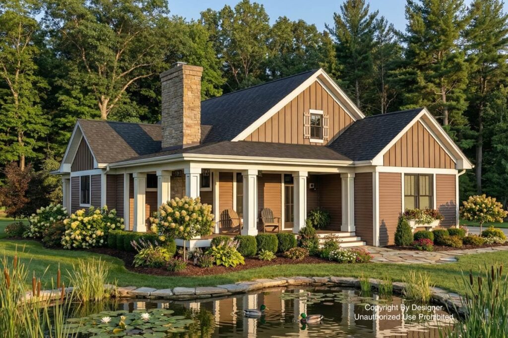3-Bedroom 1-Story Country Farmhouse with Rustic Tones and Expansive Porches (Floor Plan)