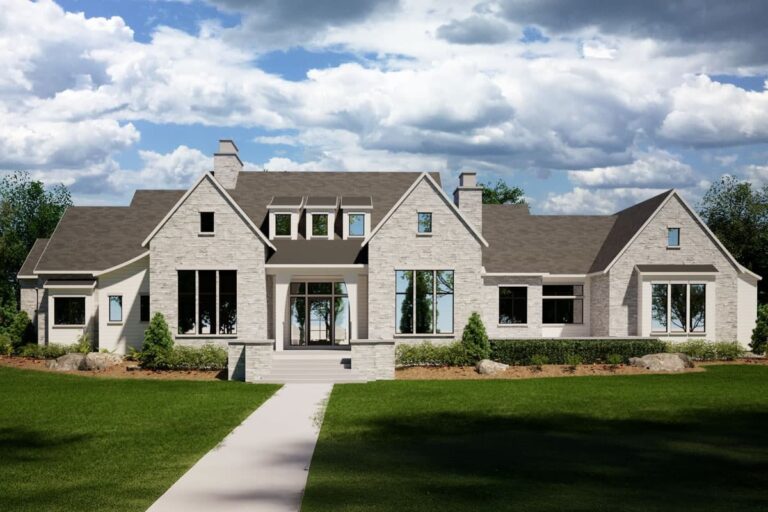 6-Bedroom Single-Story Contemporary Floor Plan with Vaulted Great Room, Lower Level, and Side-Load Garage